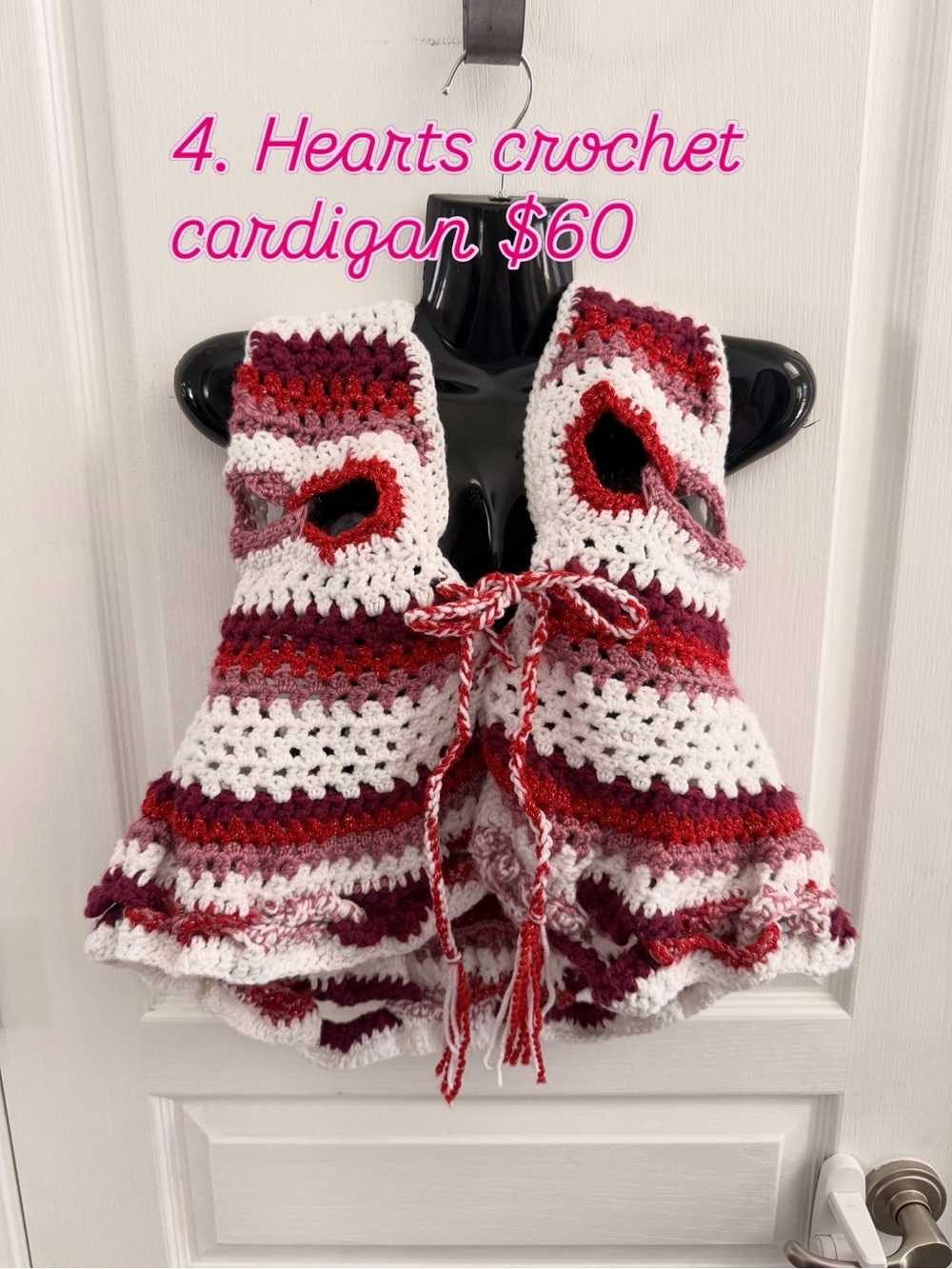 Handmade Hearts Crochet Cardigan - Red & White